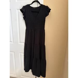 By the river tiered black flutter sleeve dress size small/